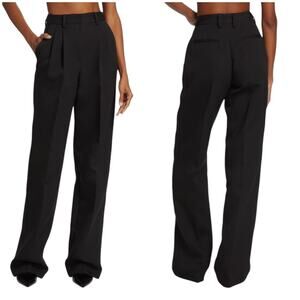 AKNVAS NWT O'Connor Wide Leg Pleated Pants Trouser Size 8 Black Belt Loops